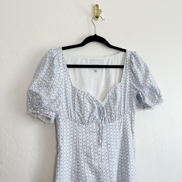 Reformation | Cherise 100% Linen Floral Puff Sleeve Midi Dress‎ in Cindy Blue - Picture 7 of 9